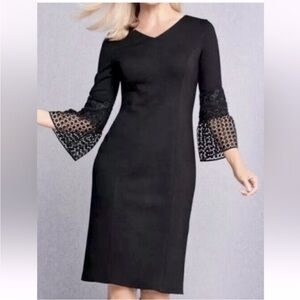 Talbots‎ Crochet Lace Bell Sleeve V-Neck Midi Dress Black Size 4